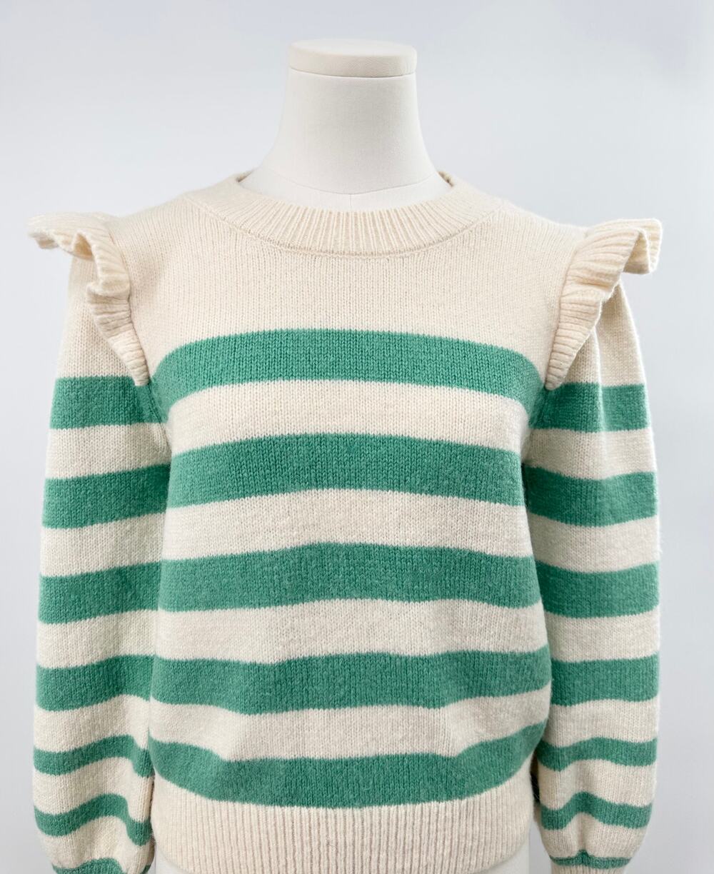 Baum Und Pferdgarten Cream Green Alpaca & Wool Sweater Ruffle Pullover Knit S